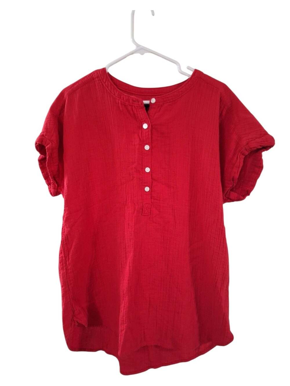 Quince 100% Organic Cotton Gauze Roll Sleeve Shirt in Wild Cherry - Picture 2 of 8